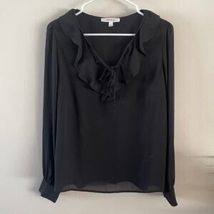 Wren & Willa Black Ruffle Poets Top Womens Large V-Neck Casual Basic Feminine